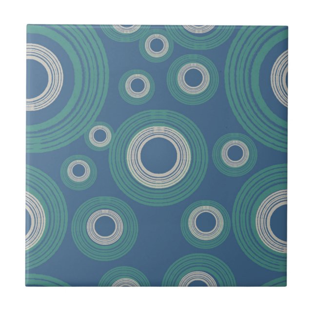 Azulejo Azul circular moderno de mediados de siglo (Frente)