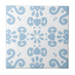 Azulejo Azul claro azul mediterráneo 3<br><div class="desc">Elegante Azulejo de estilo mediterráneo portugués patrón cerámica azules sobre un fondo blanco. Perfecto para un ambiente de mar fresco,  diseño interior o un respiro. Versión de patrón 3.</div>