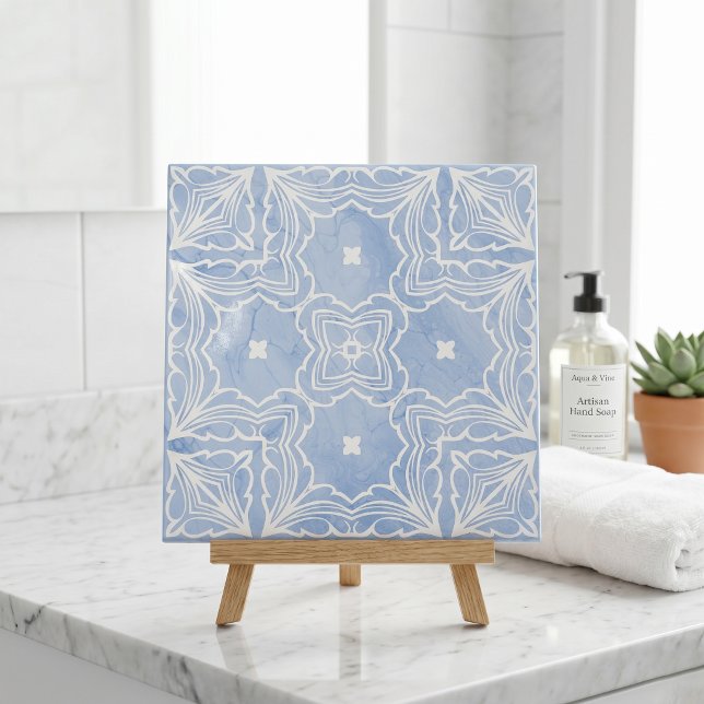 Azulejo Azul Claro Mármol Falso Patrón Marroquí Blanco (Subido por el creador)