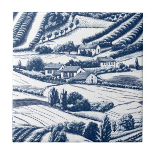 Azulejo Azul Clásico Toile Paisaje Pastoral Vintage