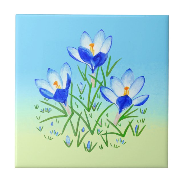 Azulejo Azul Crocus Pálido Azul y Amarillo Tile Cerámico (Frente)