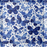 Azulejo Azul de agua de mariposas<br><div class="desc">Pintura de mariposa color azul y blanco índigo. Este mosaico es un patrón de repetición,  por lo que se verá genial en múltiplos.</div>