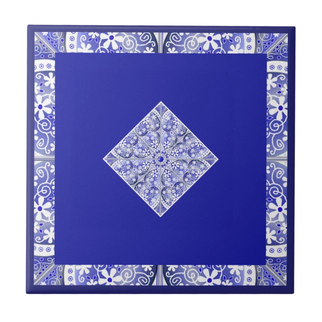 Azulejo Azul de encaje cerámico de Grecia (Frente)