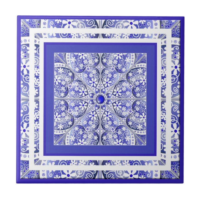 Azulejo Azul de encaje cerámico de Grecia (Frente)