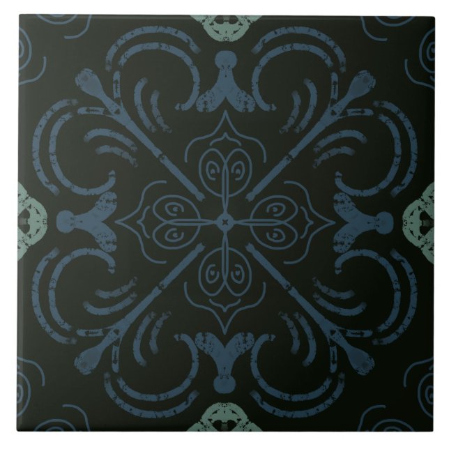 Azulejo Azul de espuma marina mediterránea - acento de dec (Frente)