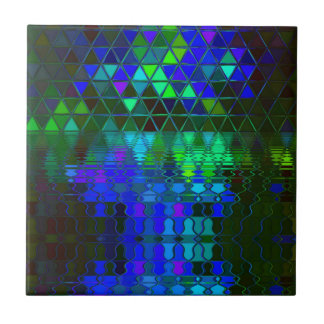 Azulejo Azul de la fantasía del paisaje del lago stained