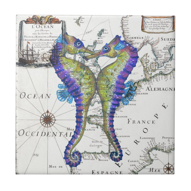Azulejo Azul del Seahorse (Frente)