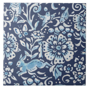 Azulejo Azul Fantasía Bosque Mural Conejo de Bosques abaj