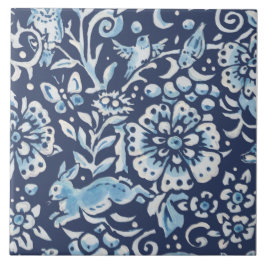 Azulejo Azul Fantasía Bosque Mural Conejo de Bosques abajo