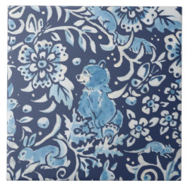 Azulejo Azul Fantasía Bosque Mural Woodland Bear arriba a 