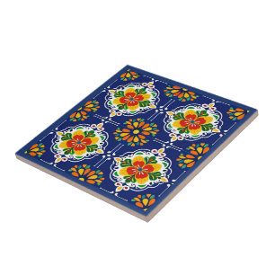 Azulejo Azul Flor Mosaico