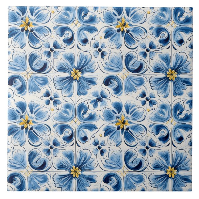Azulejo Azul Floral Vintage (Frente)