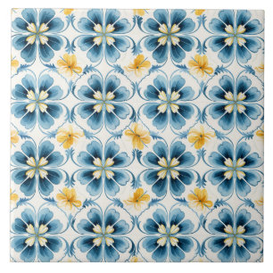 Azulejo Azul Floral Vintage Elegante