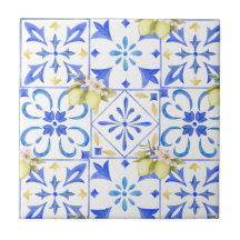 Azulejo Azul Francés País Limón Patrón Cerámica