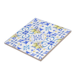Azulejo Azul Francés País Limón Patrón Cerámica