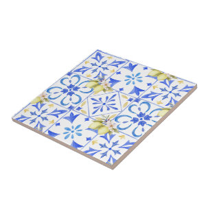 Azulejo Azul Francés País Limón Patrón Cerámica