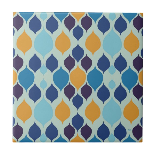Azulejo Azul geométrico de mediados del siglo 1960  (Frente)