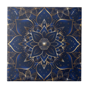 Azulejo Azul Índigo Mandala Decorativo Portugués