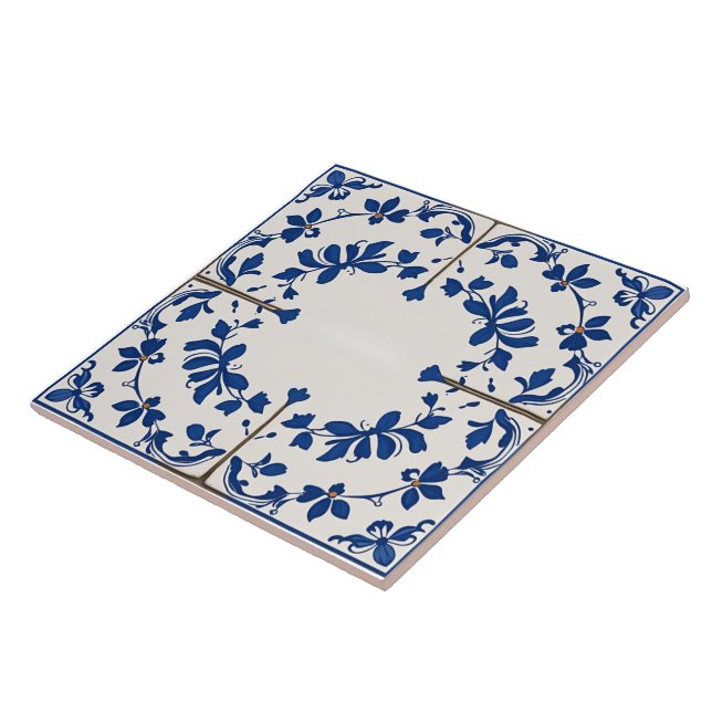 Azulejo Azul Índigo Portugués Lisboa Botánico (Lado)