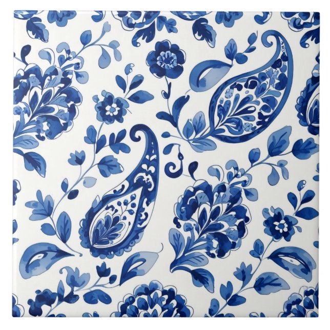 Azulejo Azul Índigo Portugués Lisboa Botánico (Frente)