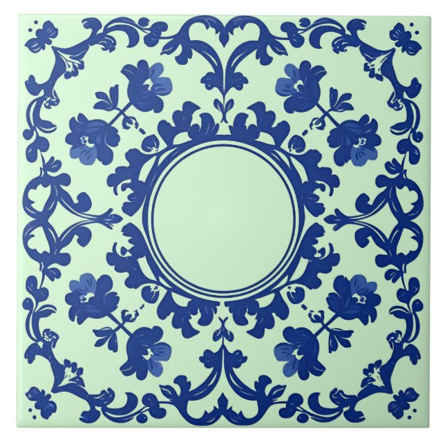 Azulejo Azul Índigo Portugués Lisboa Botánico (Frente)