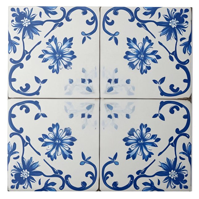 Azulejo Azul Índigo Portugués Lisboa Botánico (Frente)