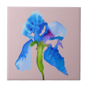 Azulejo Azul Iris arte moderno de acuarela floral