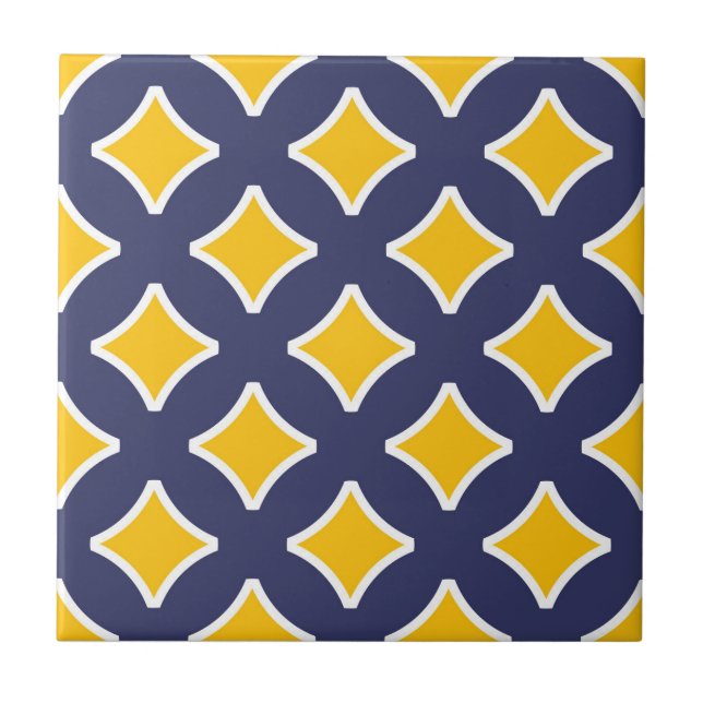 Azulejo Azul marino, amarillo mostaza, blanco, moderno (Frente)