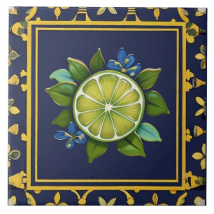 Azulejo Azul Marino & Lima Verde Fruta Cítrica Mediterráne
