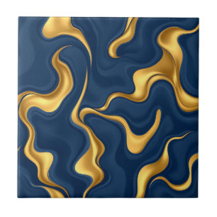 Azulejo Azul Marino Mármol Dorado Abstracto Lujo Torbellin