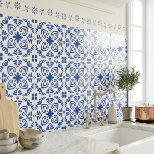 Azulejo Azul Marino Mediterráneo Rústico Blanco