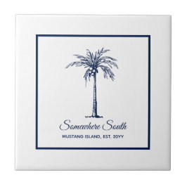 Azulejo Azul Marino Tropical Árbol de Palma Personalizado