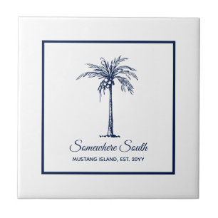 Azulejo Azul Marino Tropical Árbol de Palma Personalizado