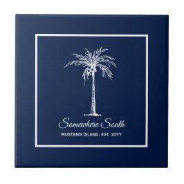 Azulejo Azul Marino Tropical Palma Blanca Personalizado