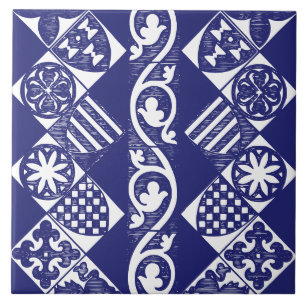 Azulejo Azul Marino Vintage Geométrico Tradicional Gótico
