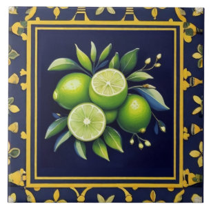 Azulejo Azul Marino y Limas Verdes Frutas Cítricas Mediter