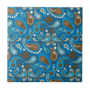 Azulejo Azul Marrón Paisley Floral Flores Granjero Elegant