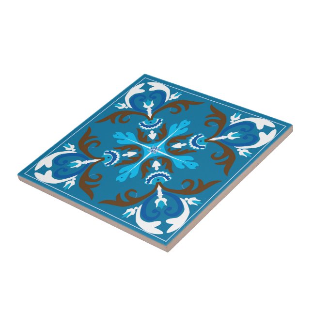 Azulejo azul, marrón y blanco (Lado)