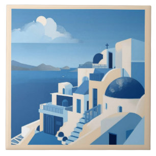 Azulejo azul mediterráneo de Santorini