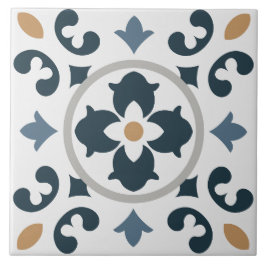 Azulejo azul mediterráneo español, blanco, marrón
