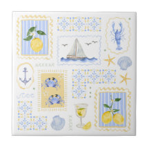 Azulejo Azul Mediterráneo Limón Amarillo Costero