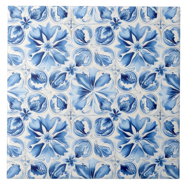Azulejo Azul Mediterráneo Ornamentado  (Frente)