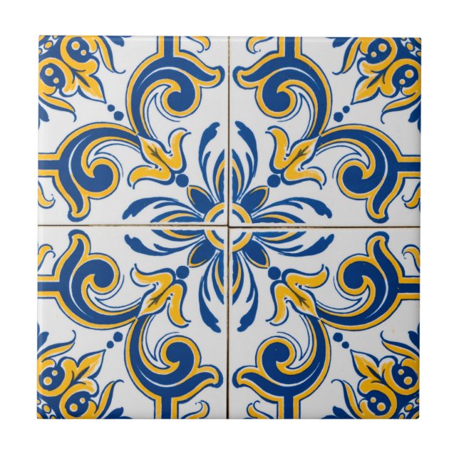 Azulejo Azul Mediterráneo & Oro (Frente)