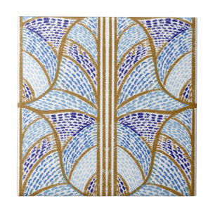 Azulejo Azul mediterráneo. Patrón de mosaico de oro