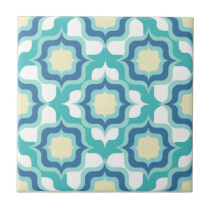 Azulejo Azul Mediterráneo Retro Beige Blanco