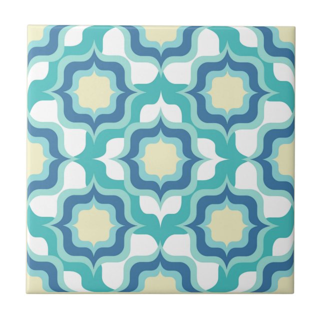 Azulejo Azul Mediterráneo Retro Beige Blanco (Frente)