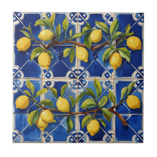 Azulejo Azul mediterráneo y limones tradicionales