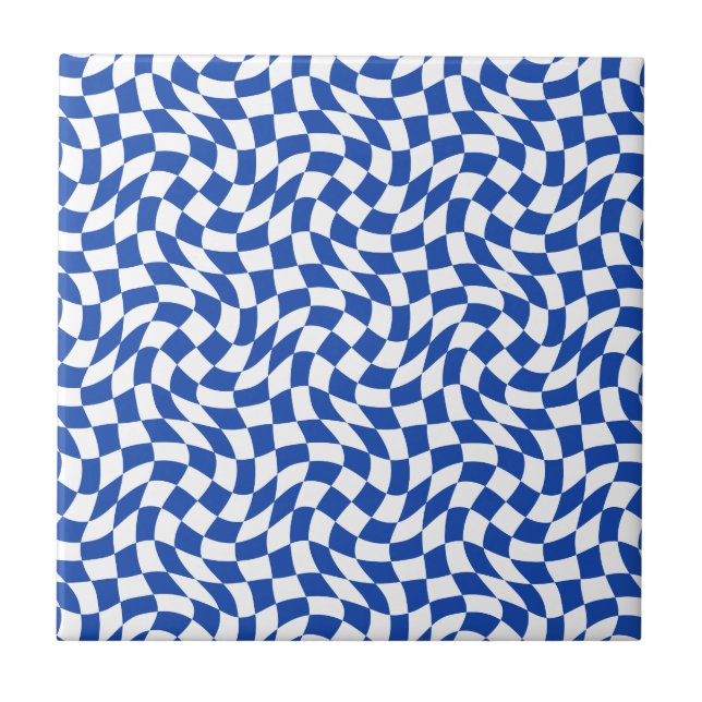 Azulejo Azul moderno remolino cuadros retro (Frente)