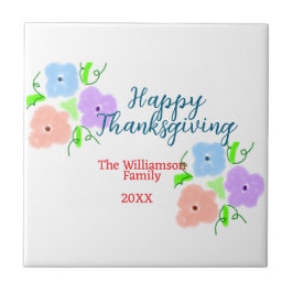 Azulejo Azul morado rosa feliz acción de gracias agregar f