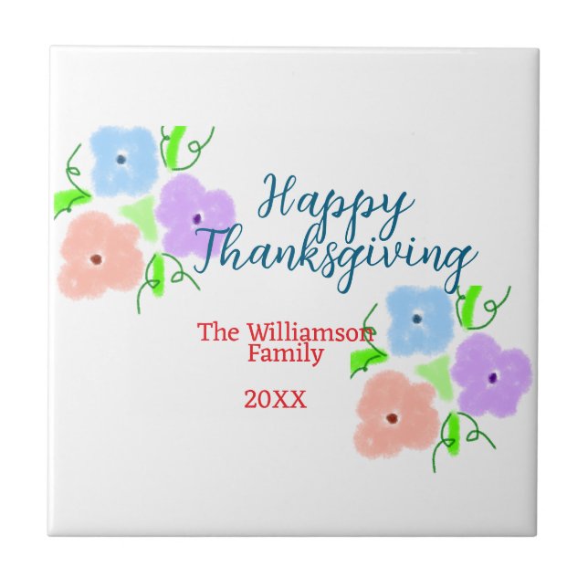 Azulejo Azul morado rosa feliz acción de gracias agregar f (Frente)